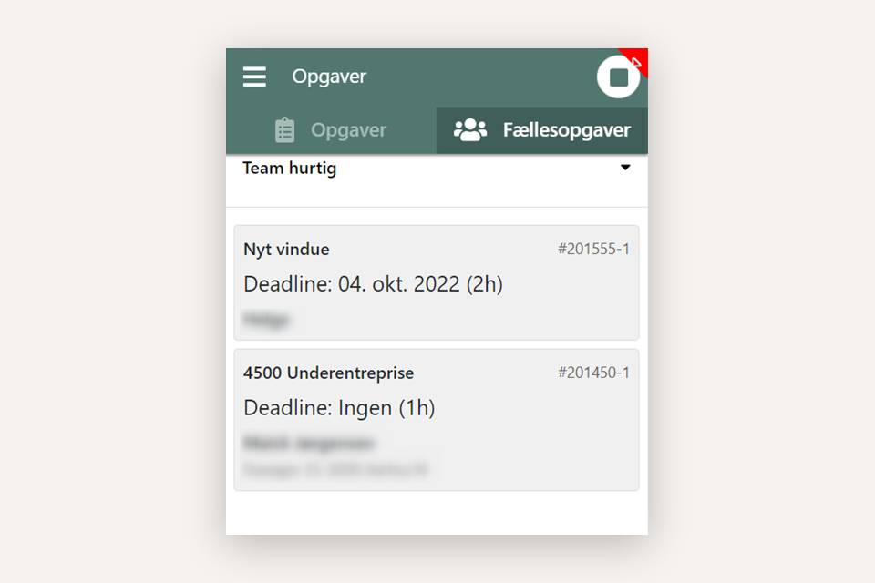 Sådan vises en Teamopgave i appen EG Go