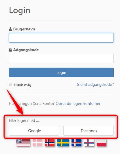 Opret ny bruger i Xena med en Google eller Facebook konto