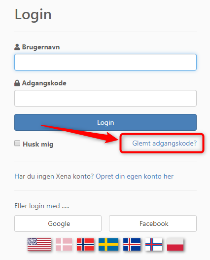 Klik på Glemt adgangskode for at orpette en adgangskode til din Xena bruger
