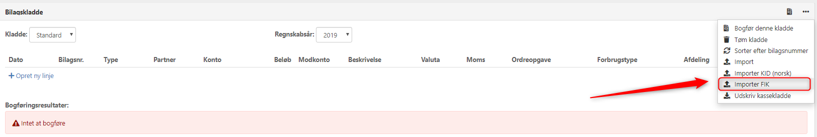 Import af FIK adviseringer i Xena kassekladde
