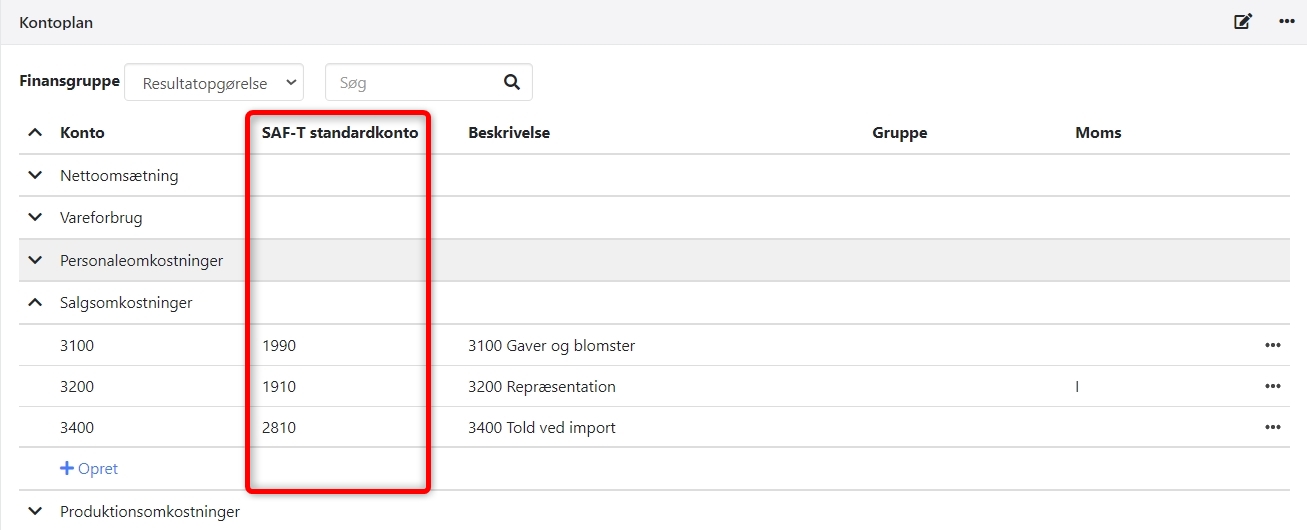 Indtastning af SAF-T standard kontonummer i Xena