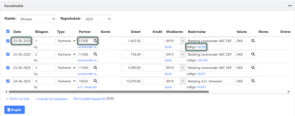 Eksporterede betalinger overført til finanskladden i Xena
