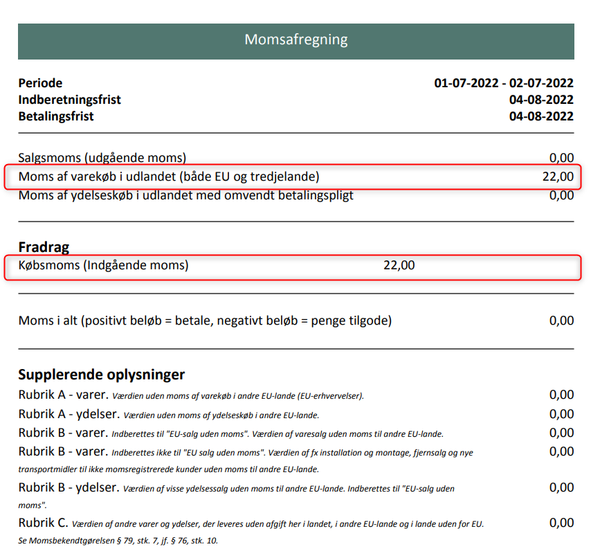 Afregning af importmoms i Xena