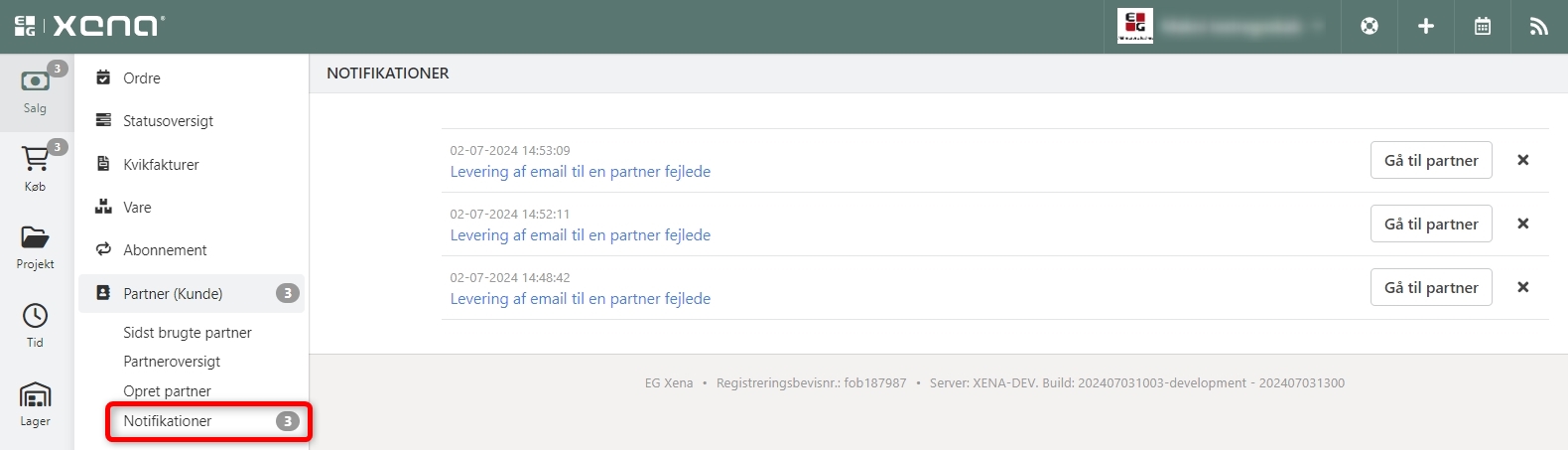 Partner notifikation ved mislykket levering af mail i Xena