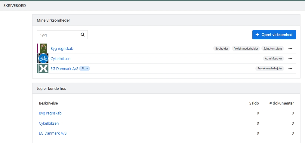 Eksempel på en brugers skrivebord i Xena