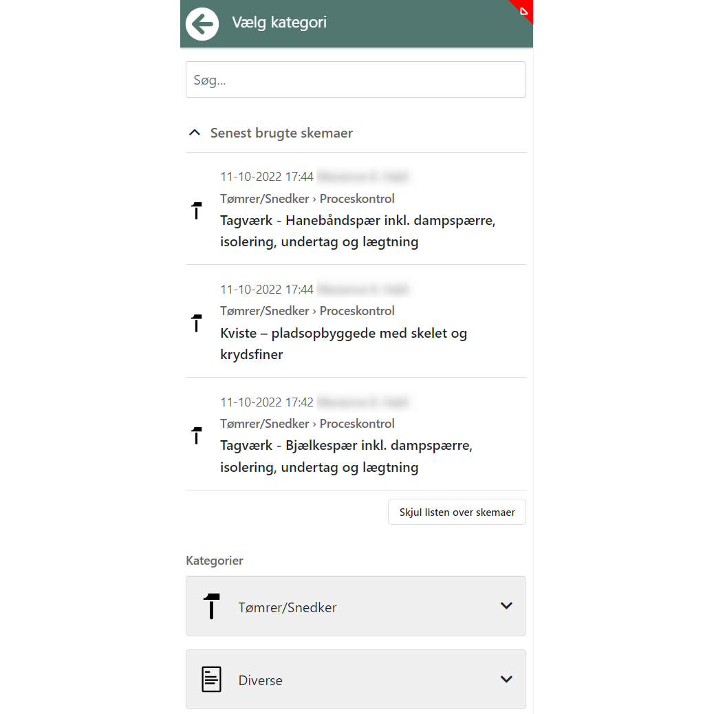 De senest brugte KS skemaer vises i Go