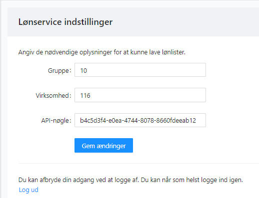 Indstillinger for EG Lønservice i Xena