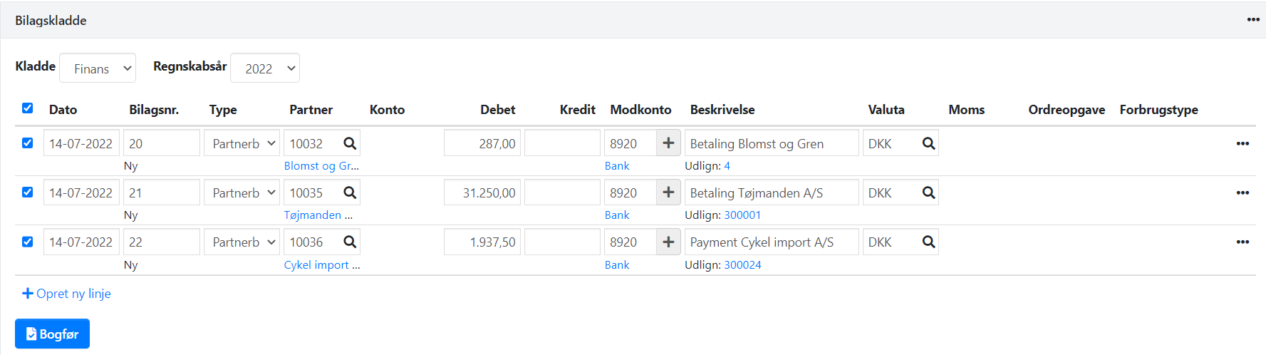 Betalinger overført til kladde i Xena