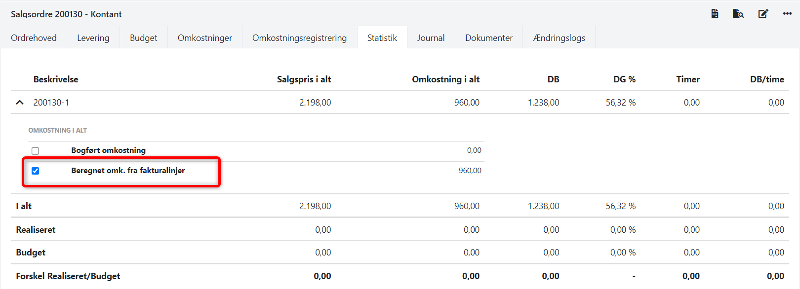 Eksempel på ordrestatistik for et tilbud i Xena