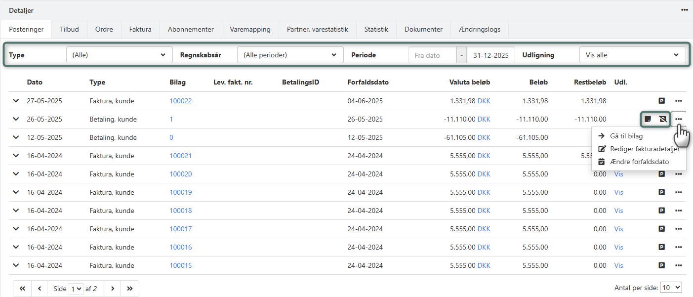 Forespørg på posteringer på en partner i ena