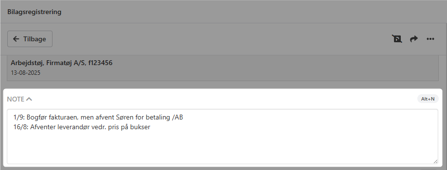 Skriv noter til bilag i Xena