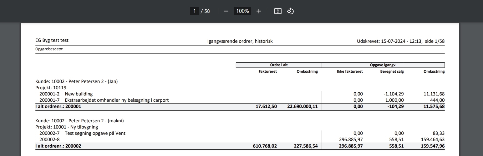 Opdateret layout på rapporten Igangværende ordrer, historisk i Xena