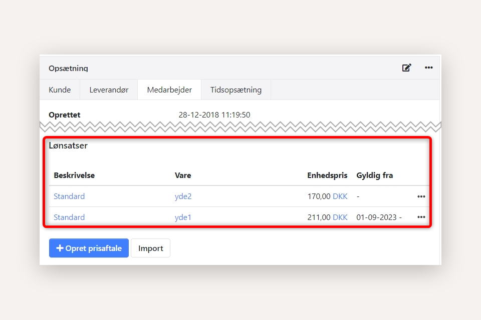 Rediger lønsatser direkte på en partner i Xena