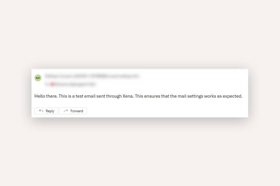 Sendt testmail for at kontrollere egne SMTP indstillinger i Xena