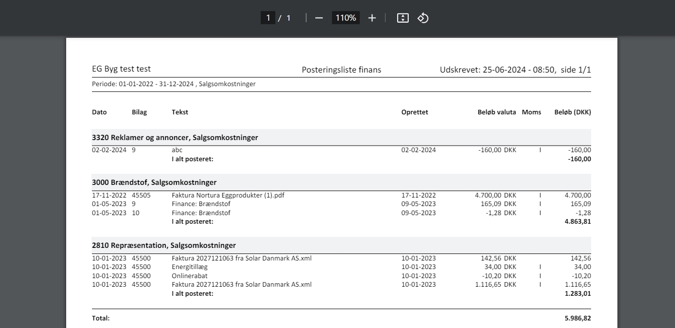 Finans posteringsliste har fået nyt layout i Xena