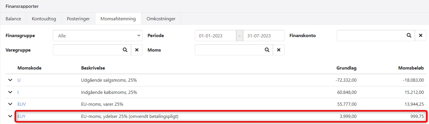 Afstemning af moms for køb af ydelser i EU i Xena