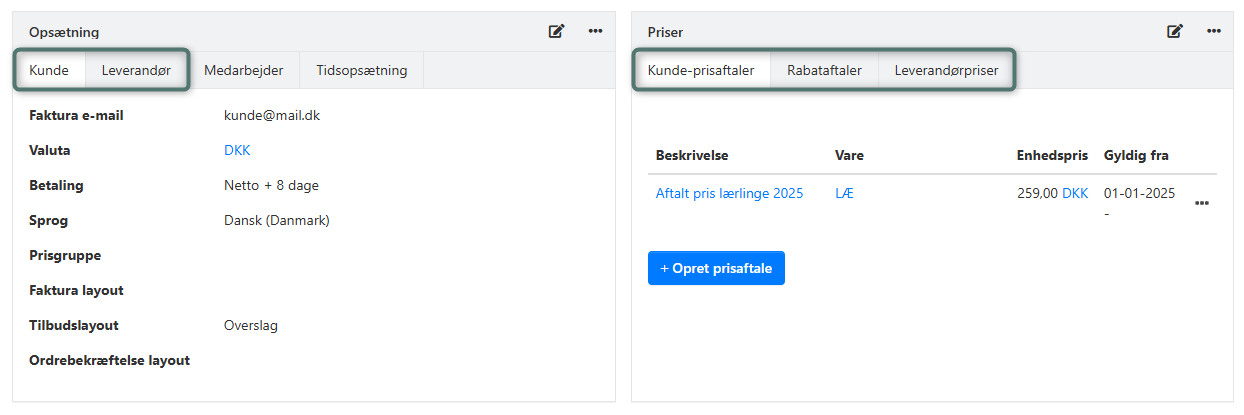 Opsætning af kunder og leverandører i Xena