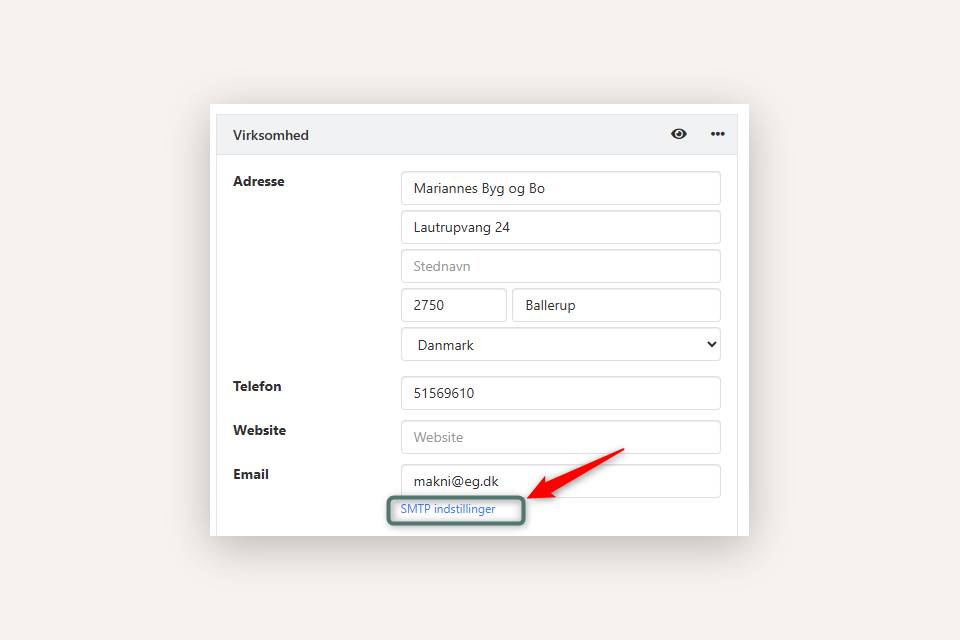 Åbn dialog til at indtaste egne SMTP indstillinger i Xena