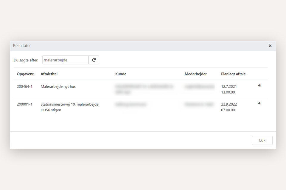 Her vises hvordan man kan søge efter aftaler i kalenderen i Xena