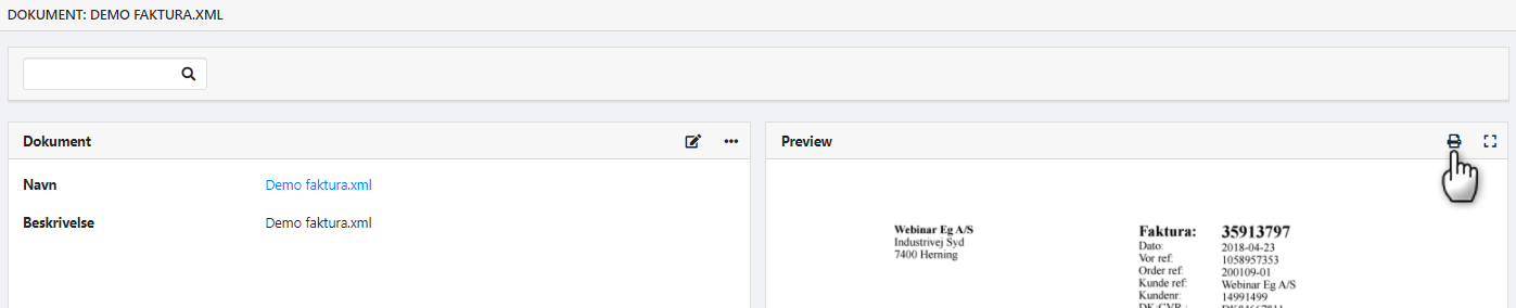 Udskriv elektornisk faktura i Xena
