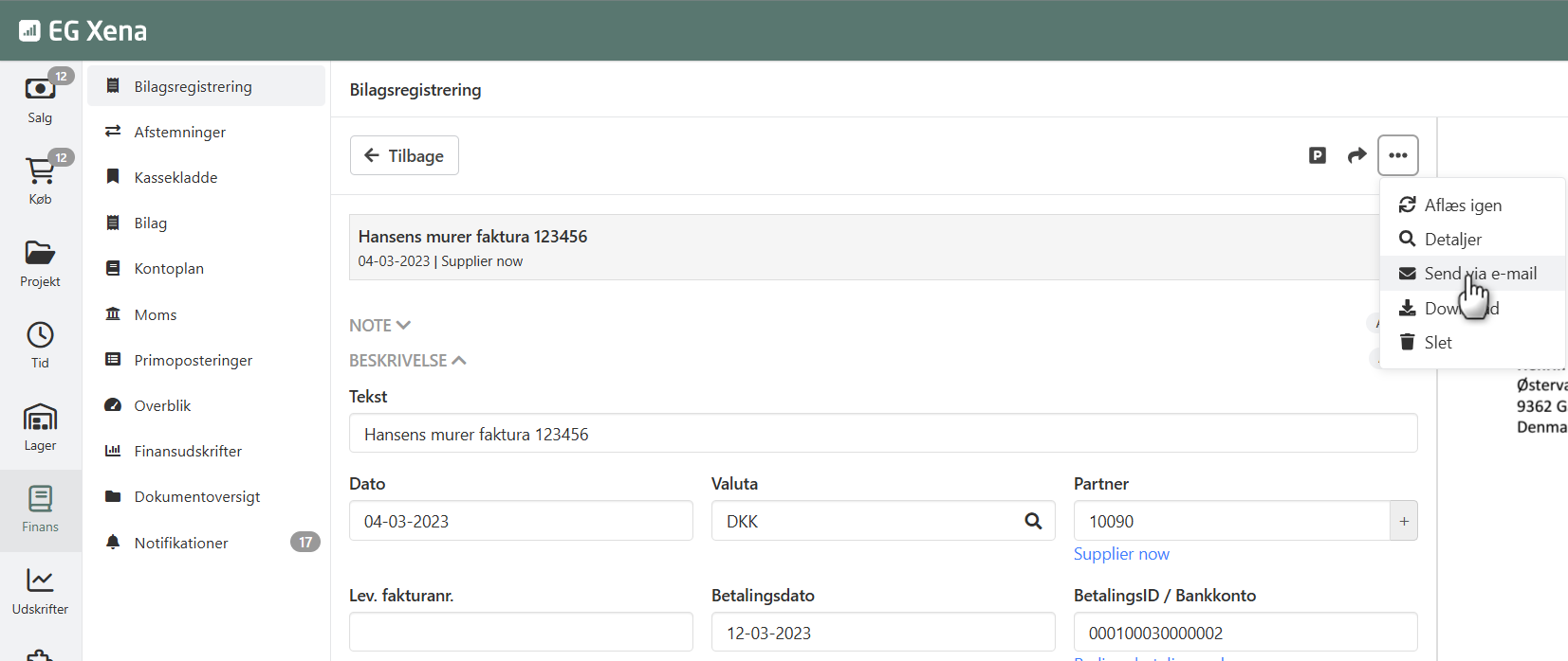 Send bilag i innboksen direkte videre via e-post i Xena