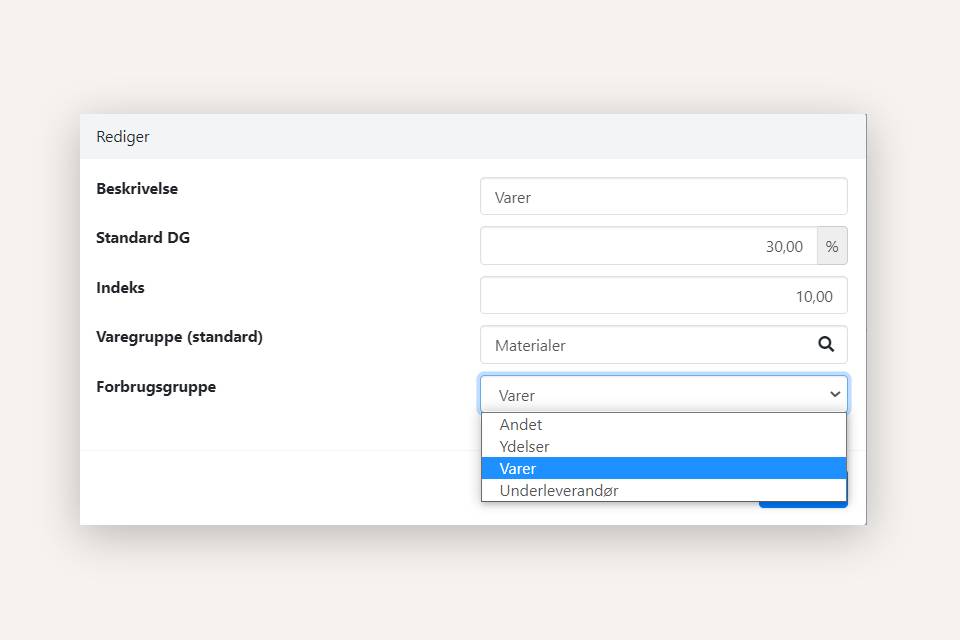 Oversigt over forbrugsgrupper i Xena