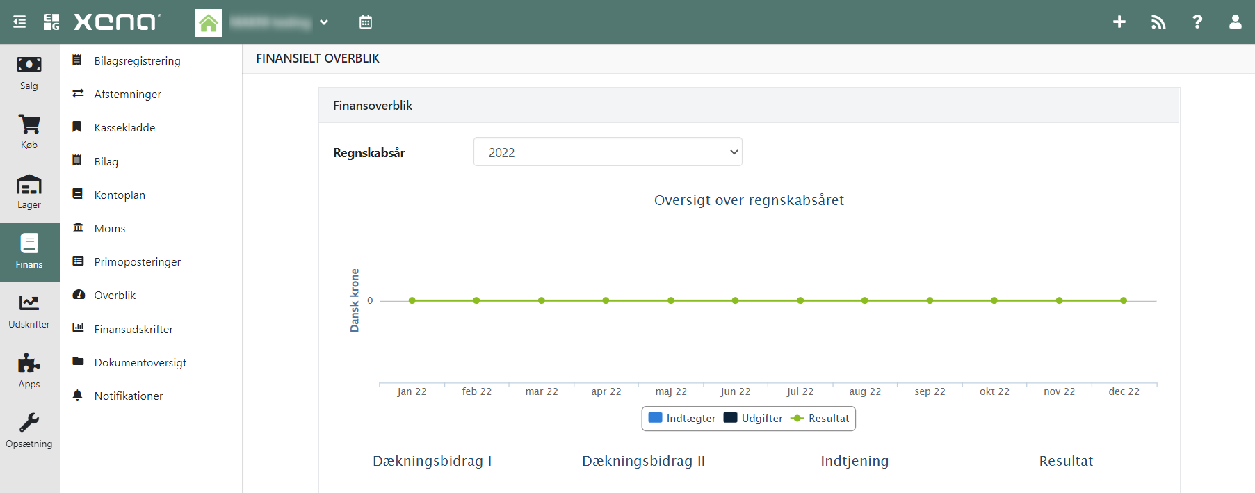 Startskærmbillede der vises efter login i Xena