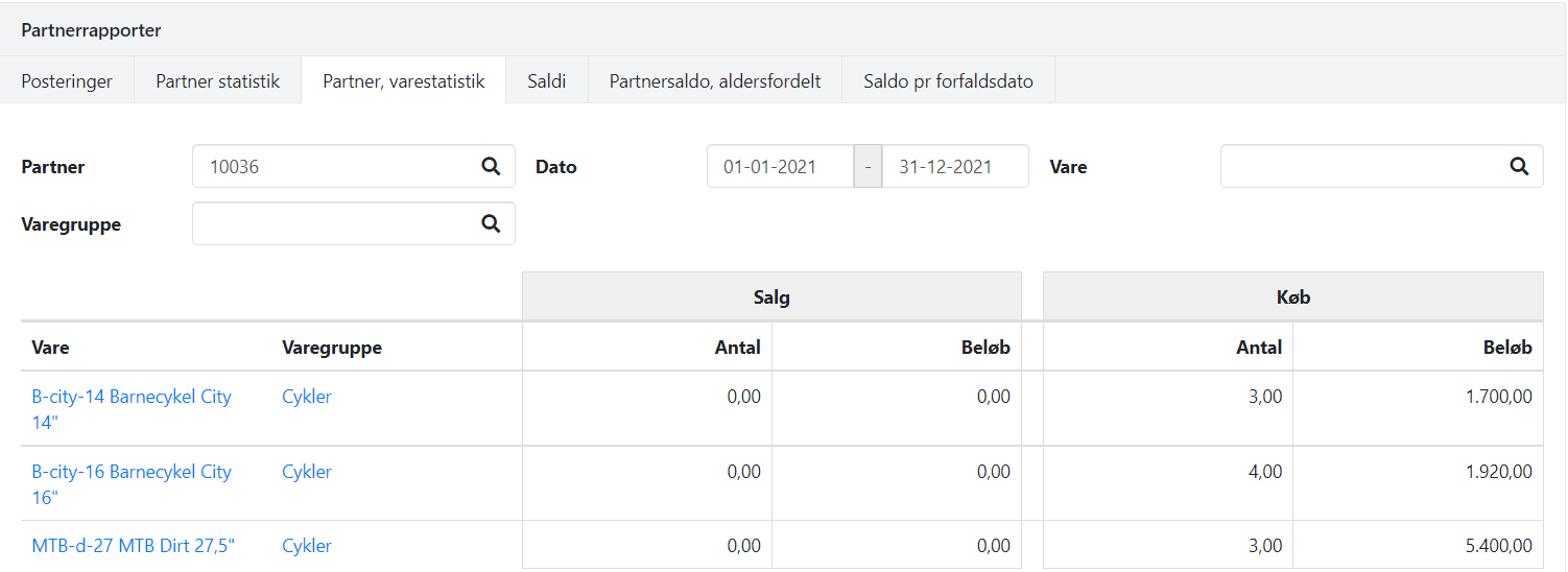 Udskriv partner varestatistik i Xena