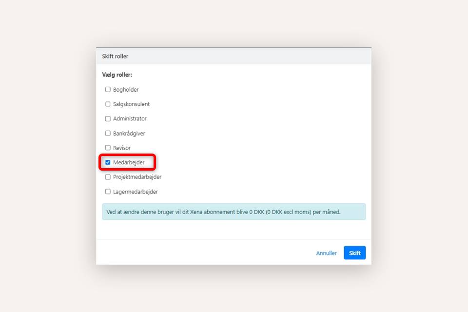 Vælg gratis rolle på fratrådt bruger i Xena