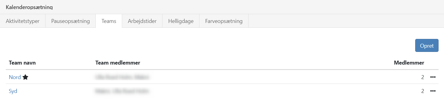 Opsætning af teams i kalenderen i Xena