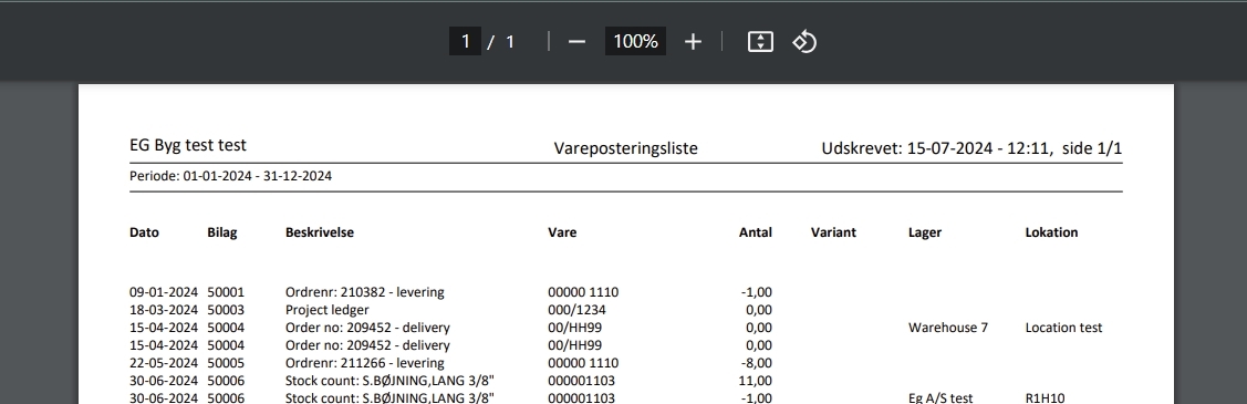 Opdateret layout på rapporten Vareposteringer i Xena