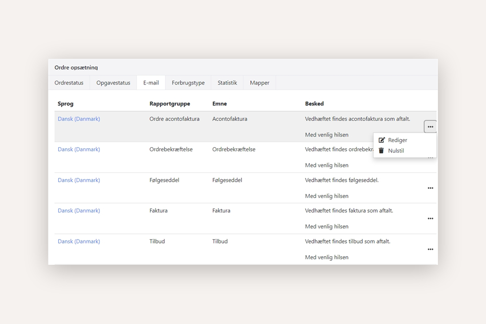 Opsætning af e-mailtekster i Xena