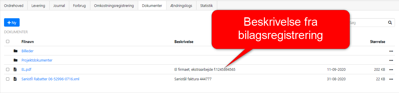 Beskrivelse på dokumenter gemmes nu fra teksten i bilagsregistreringen