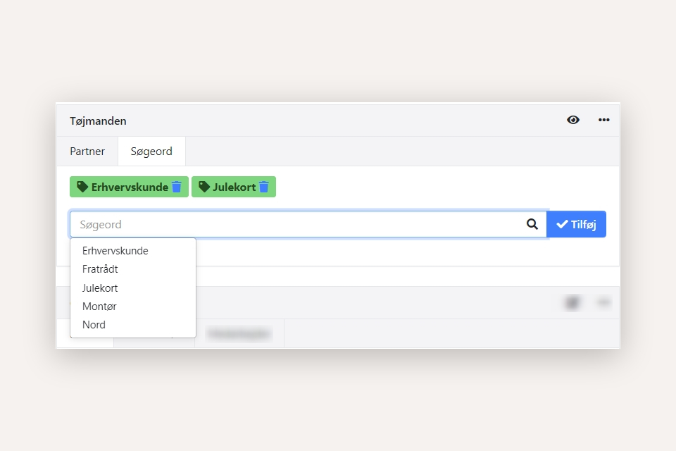 Sæt søgeord på kunder og leverandører i Xena