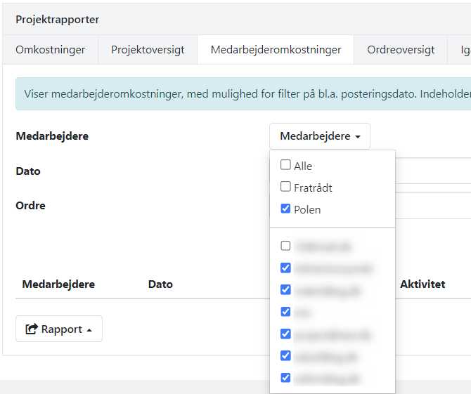 Filtrer fratrådte medarbejdere væk i rapporter i Xena