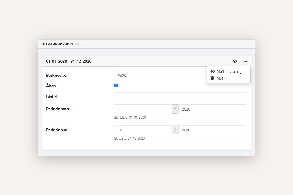 Rediger regnskabsperioder i Xena
