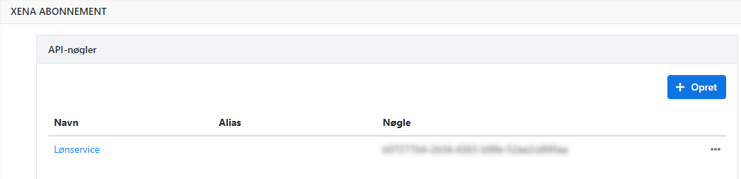 Opret en API nøgle i Xena