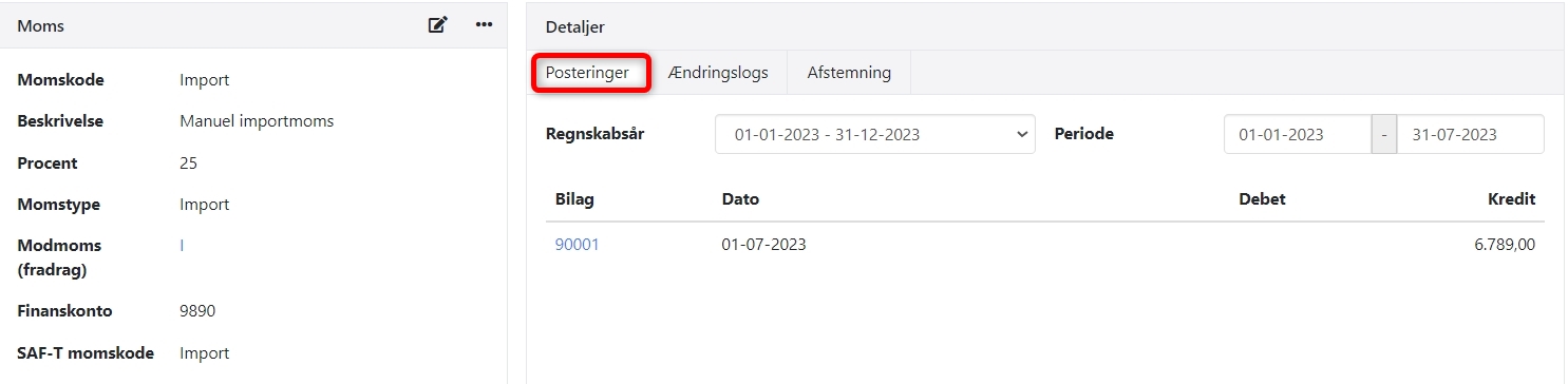 Afstem Importmoms i Xena