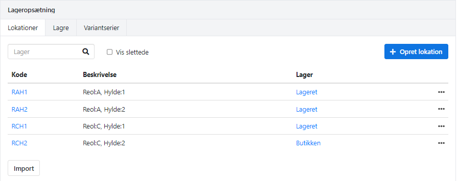 Oversigt over lokationer i Xena med lager tilføjet