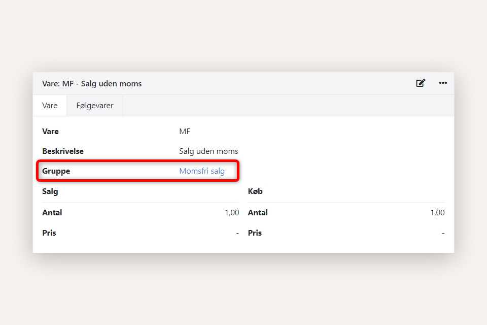 Vare oprettet i Xena til momsfrit salg og køb