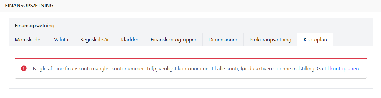 Opsætning af tvunget finanskontonummer i Xena