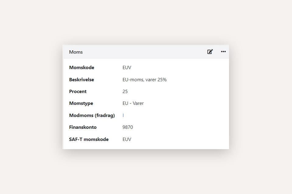 Dansk momskode til køb af varer i EU, oprettet i Xena