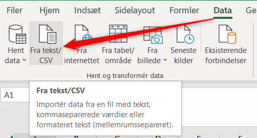 Hent data fra Xena ind i Excel regneark, step 1