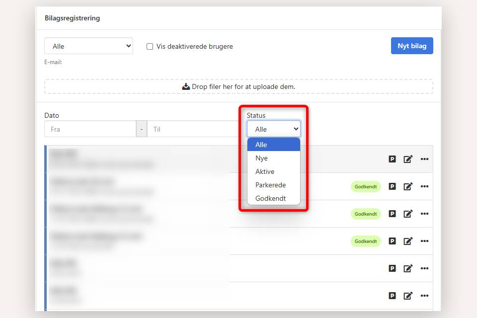 Filtre i indbakken i Xena