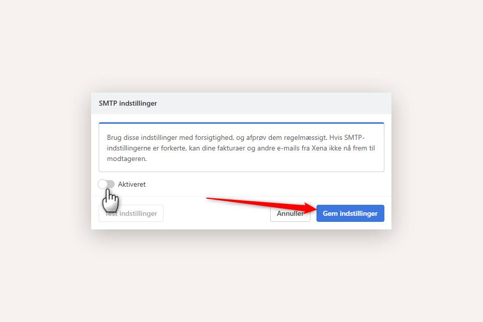 Deaktiver egne SMTP indstillinger i Xena