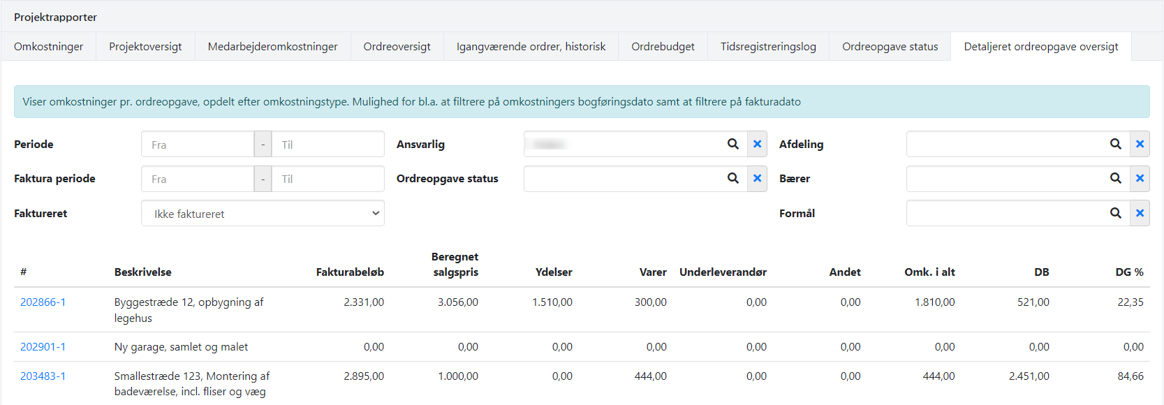 Projektrapport Detaljeret ordreopgave oversigt i Xena