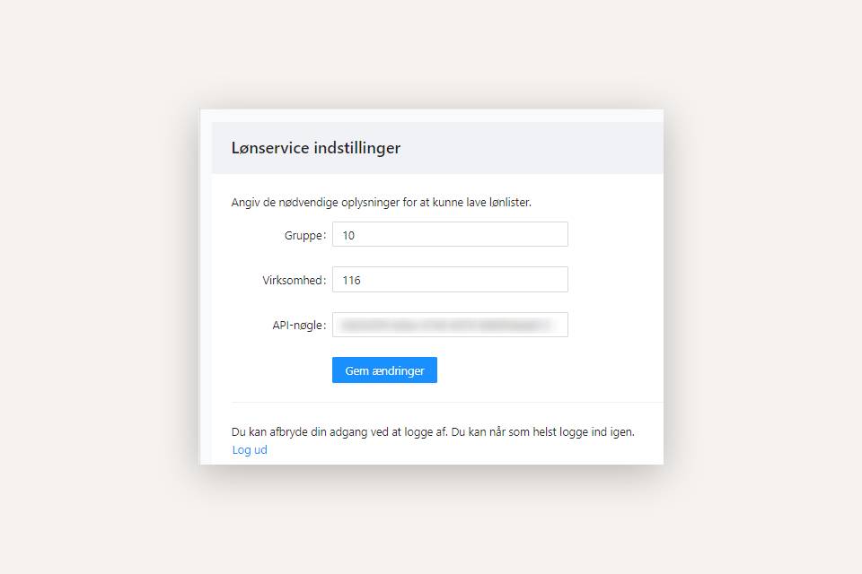 Indstillinger for integration til EG Lønervice fra Xena