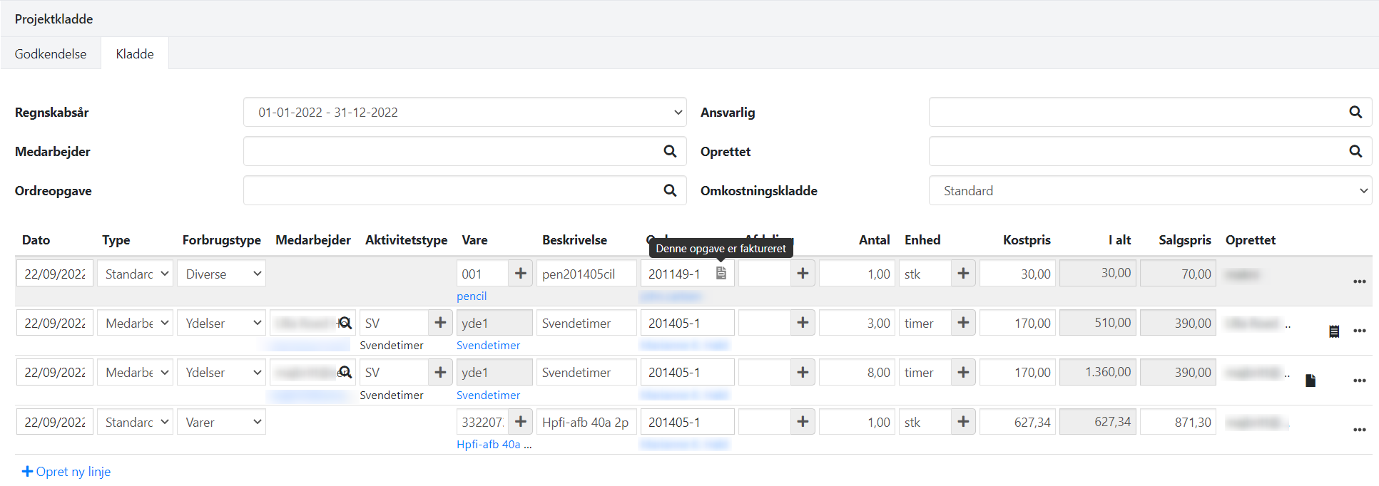 Registrering i projektkladden i Xena