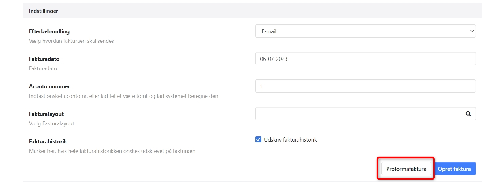 Udskriv en proforma faktura for en ordre acontofaktura i Xena