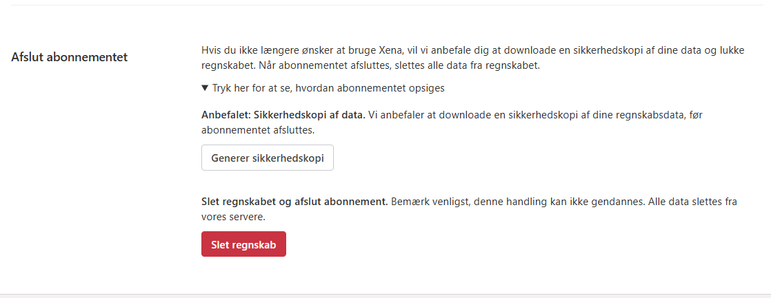 Sådan afslutter du dit abonnement i Xena